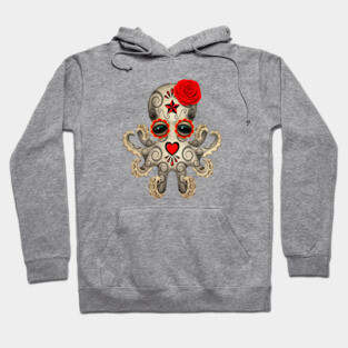Red Day of the Dead Sugar Skull Baby Octopus Hoodie