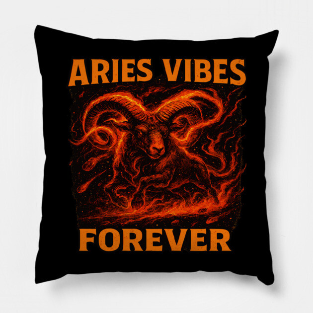 Aries Vibes Forever Zodiac Fire Ram Art Pillow by belownormal