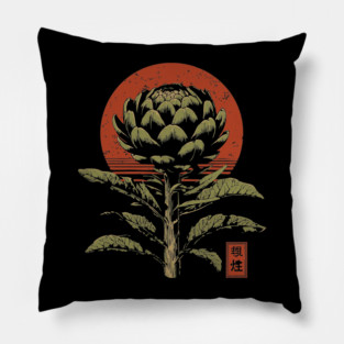 Mystical Artichoke Japanese Vegetable Art Dark Botanical Print Pillow