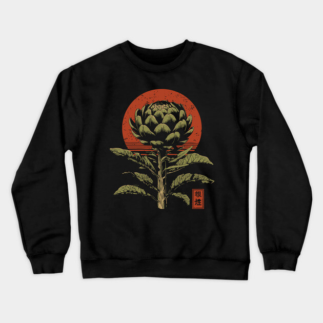 Mystical Artichoke Japanese Vegetable Art Dark Botanical Print Crewneck Sweatshirt by TuncGK