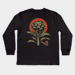 Mystical Artichoke Japanese Vegetable Art Dark Botanical Print Kids Long Sleeve T-Shirt