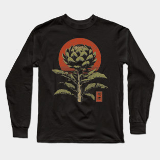 Mystical Artichoke Japanese Vegetable Art Dark Botanical Print Long Sleeve T-Shirt