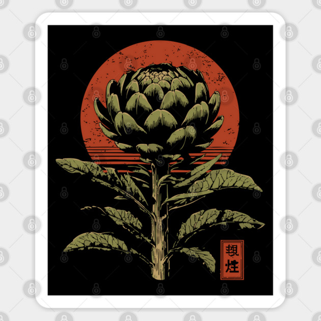 Mystical Artichoke Japanese Vegetable Art Dark Botanical Print Sticker by TuncGK