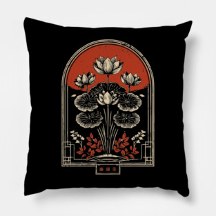 Dark Botanical Japanese Art Nouveau Gothic Plant Design Pillow