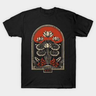 Dark Botanical Japanese Art Nouveau Gothic Plant Design T-Shirt