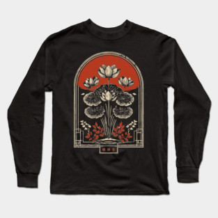 Dark Botanical Japanese Art Nouveau Gothic Plant Design Long Sleeve T-Shirt