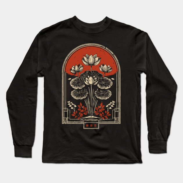 Dark Botanical Japanese Art Nouveau Gothic Plant Design Long Sleeve T-Shirt by TuncGK