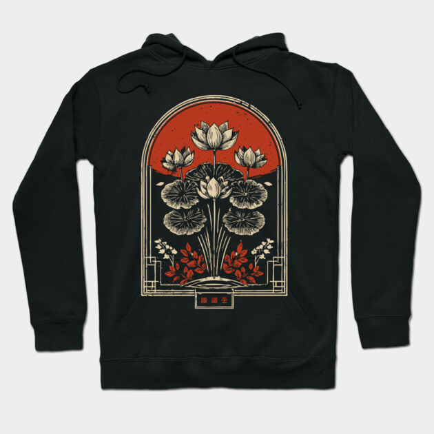 Dark Botanical Japanese Art Nouveau Gothic Plant Design Hoodie by TuncGK