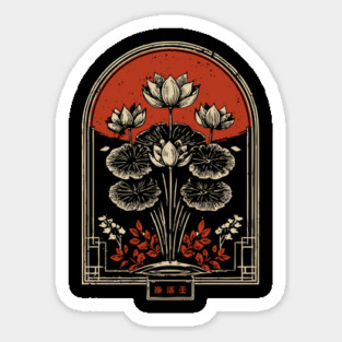 Dark Botanical Japanese Art Nouveau Gothic Plant Design Magnet