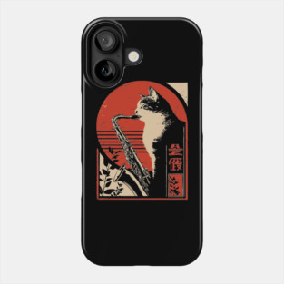 Jazz Cat Saxophone Japanese Music Feline Vintage Poster Art Phone Case