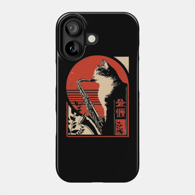 Jazz Cat Saxophone Japanese Music Feline Vintage Poster Art Phone Case by TuncGK