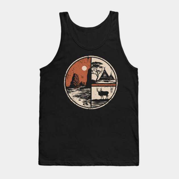 Prehistoric Cave Art Japanese Primitive Design Vintage Circle Tank Top by TuncGK