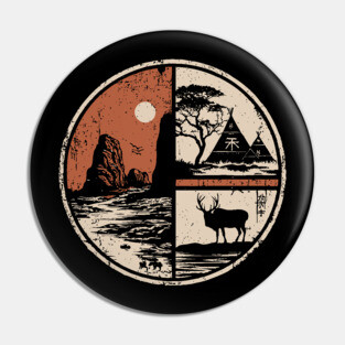 Prehistoric Cave Art Japanese Primitive Design Vintage Circle Pin