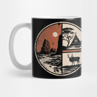 Prehistoric Cave Art Japanese Primitive Design Vintage Circle Mug