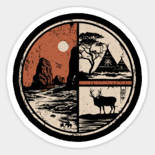 Prehistoric Cave Art Japanese Primitive Design Vintage Circle Sticker