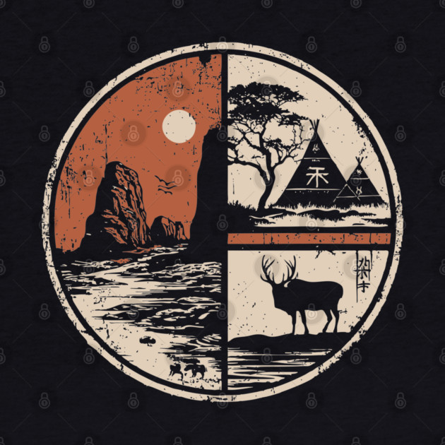 Prehistoric Cave Art Japanese Primitive Design Vintage Circle by TuncGK