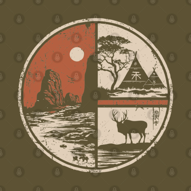 Prehistoric Cave Art Japanese Primitive Design Vintage Circle by TuncGK