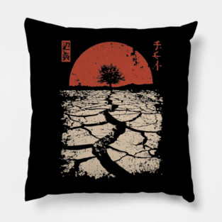 Drought Tree Japanese Environmental Crisis Vintage Poster Art Pillow