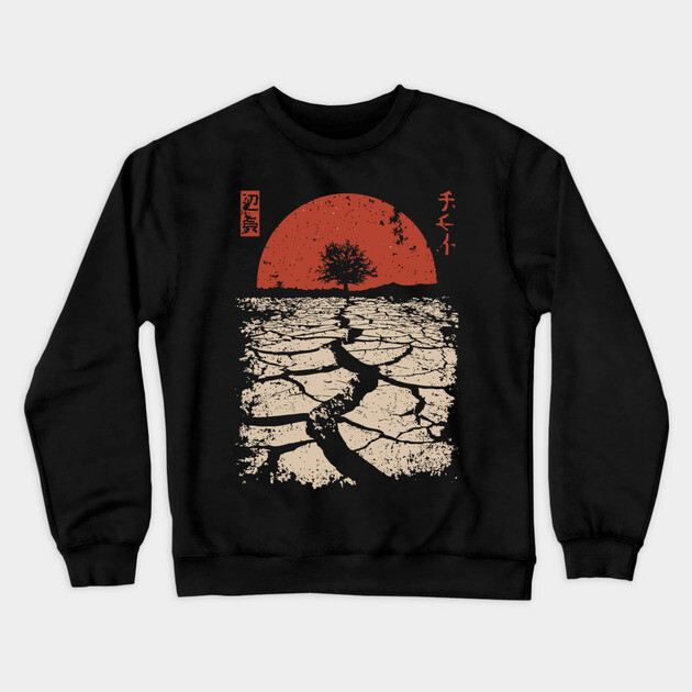 Drought Tree Japanese Environmental Crisis Vintage Poster Art Crewneck Sweatshirt by TuncGK