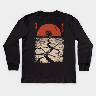Drought Tree Japanese Environmental Crisis Vintage Poster Art Kids Long Sleeve T-Shirt