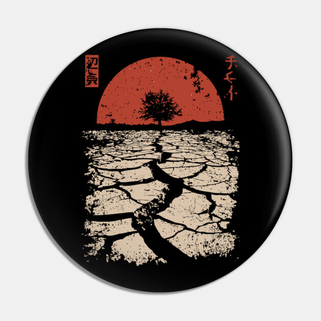 Drought Tree Japanese Environmental Crisis Vintage Poster Art Pin by TuncGK