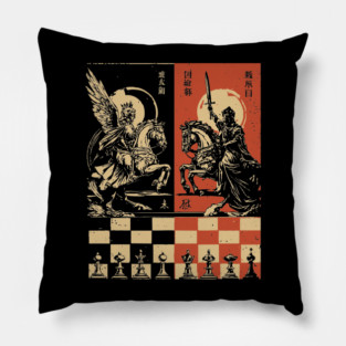 Chess Battle Japanese Strategy Game Vintage War Poster Art Pillow
