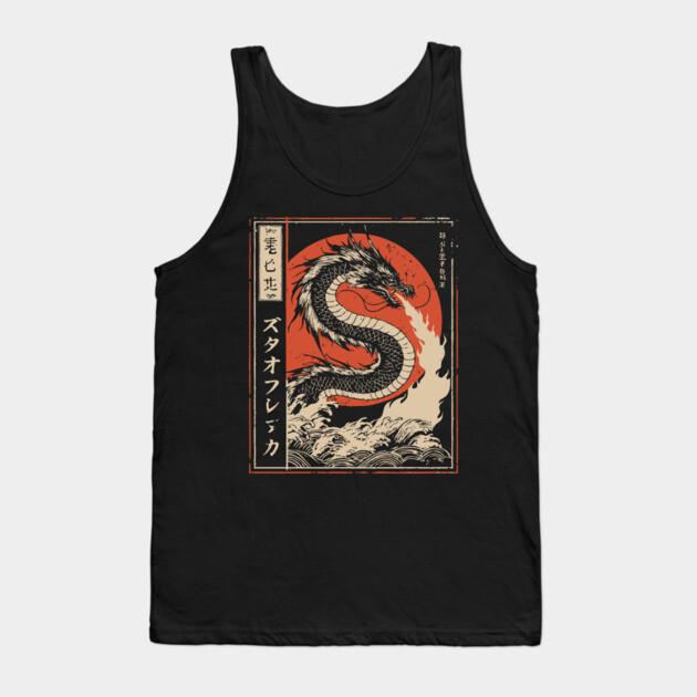 Japanese Fire Dragon Traditional Mythical Beast Vintage Art Tank Top by TuncGK