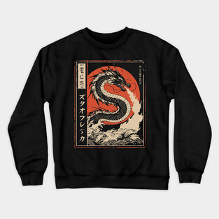 Japanese Fire Dragon Traditional Mythical Beast Vintage Art Crewneck Sweatshirt