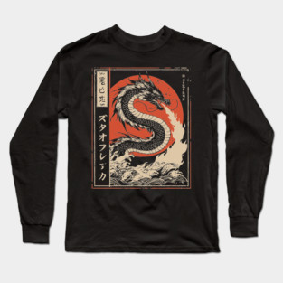 Japanese Fire Dragon Traditional Mythical Beast Vintage Art Long Sleeve T-Shirt