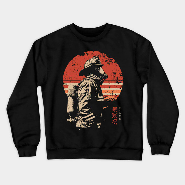 Samurai Firefighter Japanese Hero Vintage Propaganda Poster Crewneck Sweatshirt by TuncGK