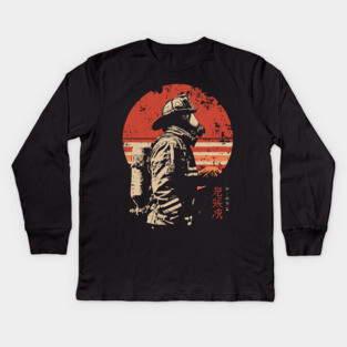 Samurai Firefighter Japanese Hero Vintage Propaganda Poster Kids Long Sleeve T-Shirt