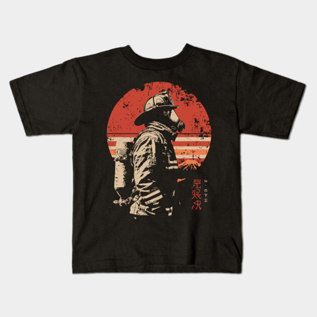 Samurai Firefighter Japanese Hero Vintage Propaganda Poster Kids T-Shirt by TuncGK