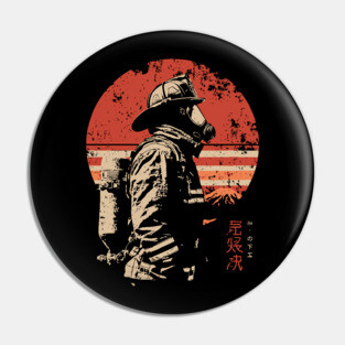 Samurai Firefighter Japanese Hero Vintage Propaganda Poster Pin