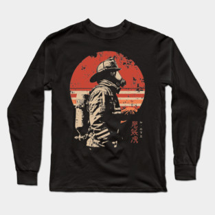 Samurai Firefighter Japanese Hero Vintage Propaganda Poster Long Sleeve T-Shirt
