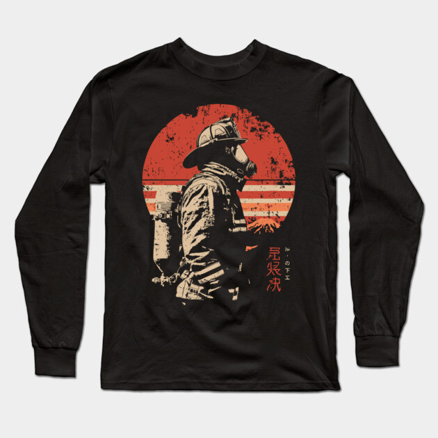 Samurai Firefighter Japanese Hero Vintage Propaganda Poster Long Sleeve T-Shirt by TuncGK