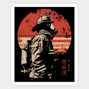 Samurai Firefighter Japanese Hero Vintage Propaganda Poster Magnet