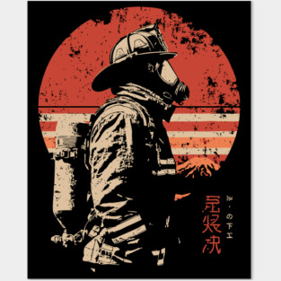 Samurai Firefighter Japanese Hero Vintage Propaganda Poster Posters and Art