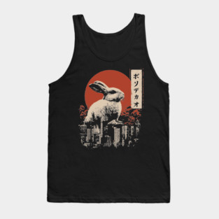 Giant Rabbit Japanese Surreal Bunny Kaiju Vintage Poster Tank Top