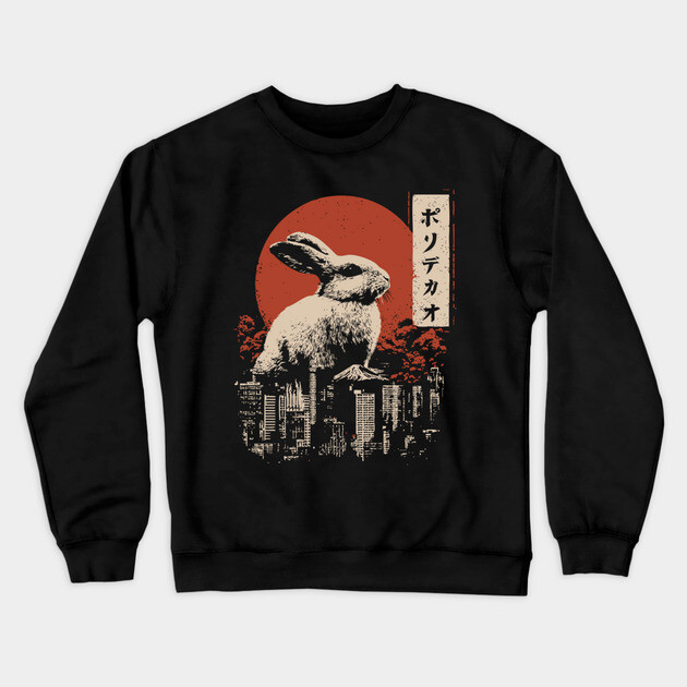 Giant Rabbit Japanese Surreal Bunny Kaiju Vintage Poster Crewneck Sweatshirt by TuncGK