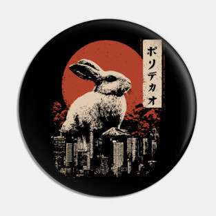 Giant Rabbit Japanese Surreal Bunny Kaiju Vintage Poster Pin
