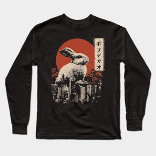 Giant Rabbit Japanese Surreal Bunny Kaiju Vintage Poster Long Sleeve T-Shirt