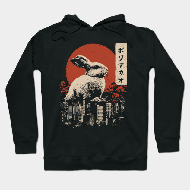 Giant Rabbit Japanese Surreal Bunny Kaiju Vintage Poster Hoodie by TuncGK