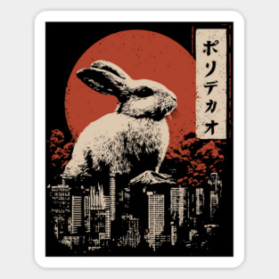 Giant Rabbit Japanese Surreal Bunny Kaiju Vintage Poster Sticker