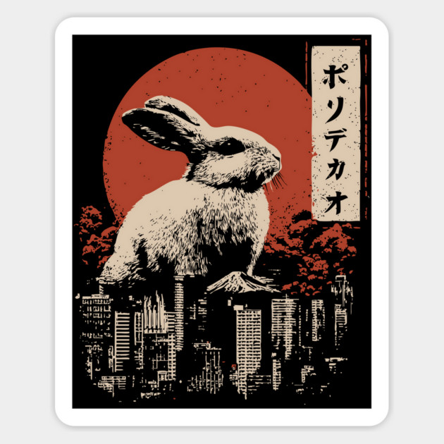 Giant Rabbit Japanese Surreal Bunny Kaiju Vintage Poster Magnet by TuncGK
