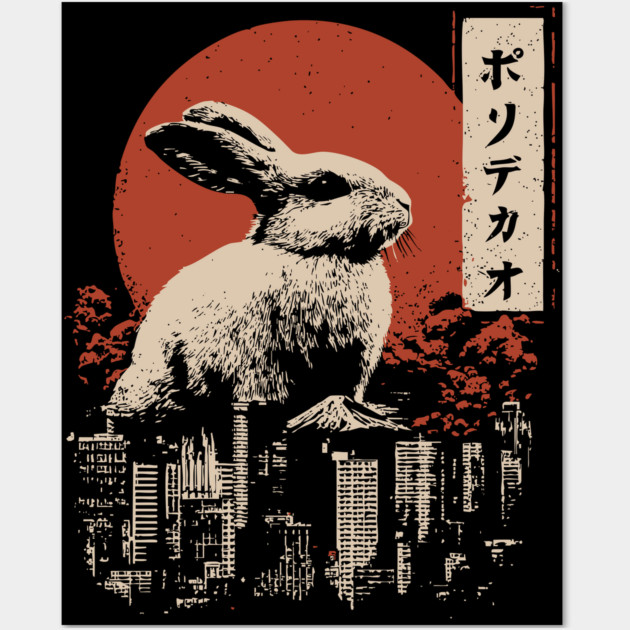 Giant Rabbit Japanese Surreal Bunny Kaiju Vintage Poster Wall Art by TuncGK