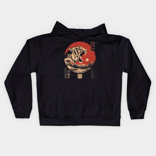 Colossal Tiger Japanese Kaiju Style Big Cat Monster Art Kids Hoodie by TuncGK