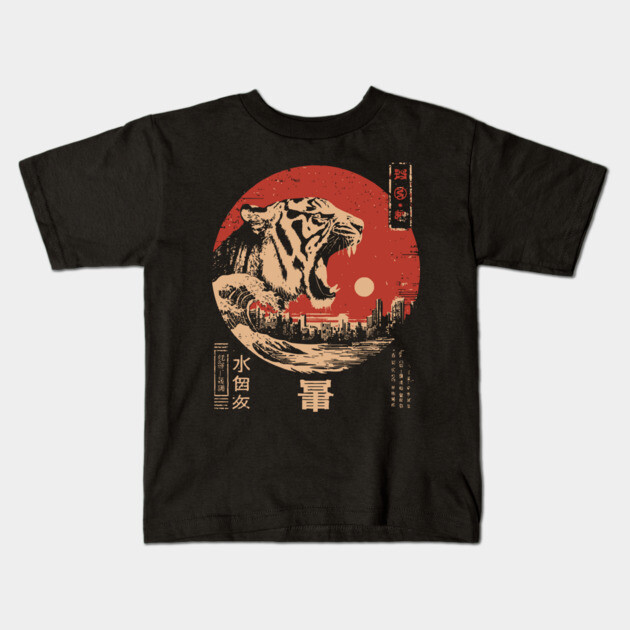 Colossal Tiger Japanese Kaiju Style Big Cat Monster Art Kids T-Shirt by TuncGK
