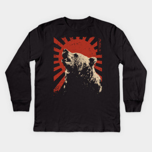 Grizzly Bear Japanese Propaganda Poster Vintage Wildlife Art Kids Long Sleeve T-Shirt
