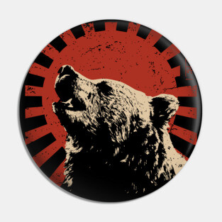 Grizzly Bear Japanese Propaganda Poster Vintage Wildlife Art Pin