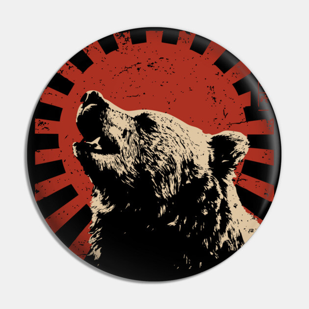 Grizzly Bear Japanese Propaganda Poster Vintage Wildlife Art Pin by TuncGK
